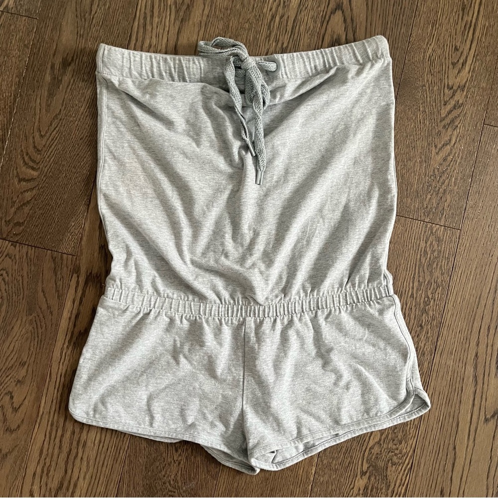 Light Gray Strapless Romper with Drawstring Waist
